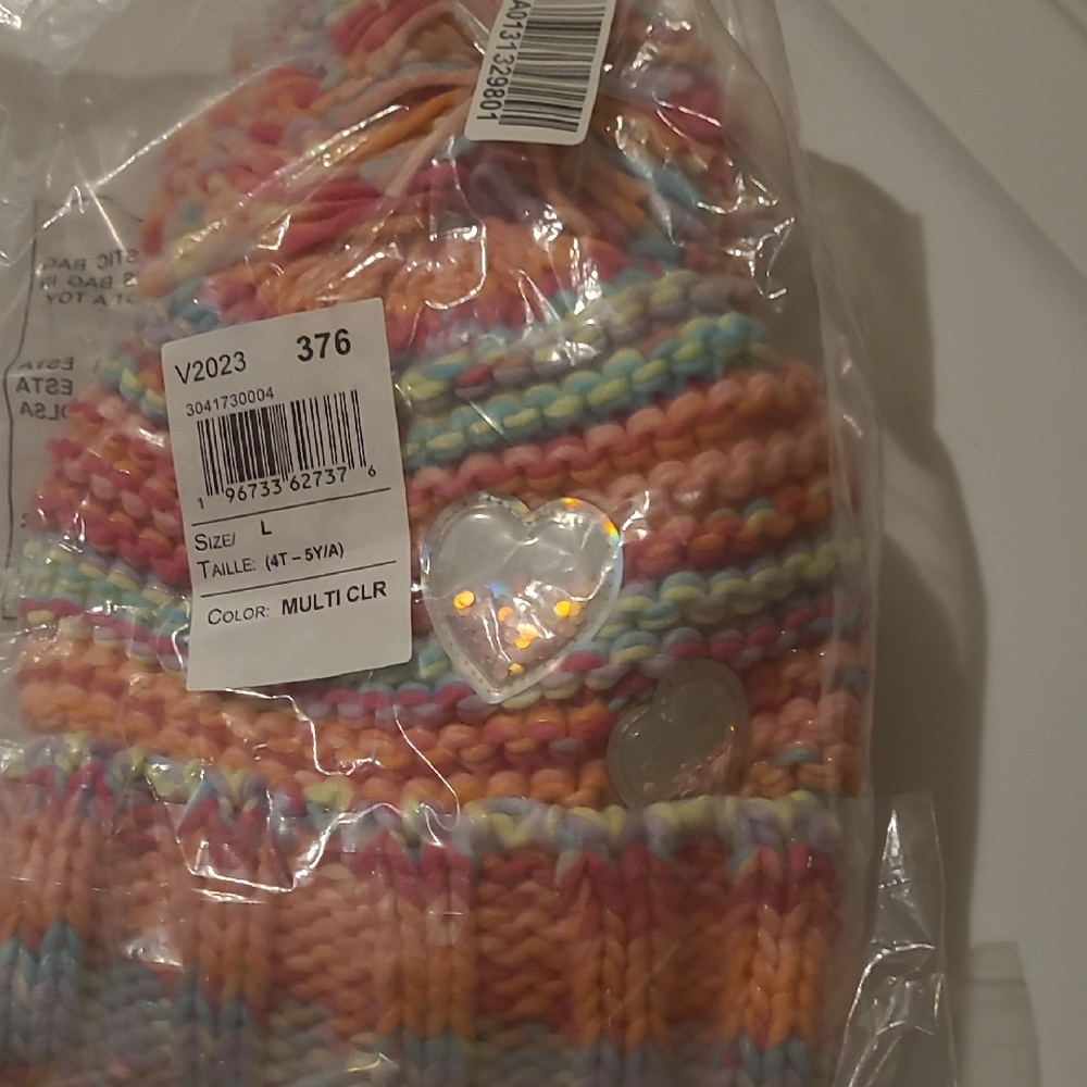 Pink and Orange Striped Knit Hat